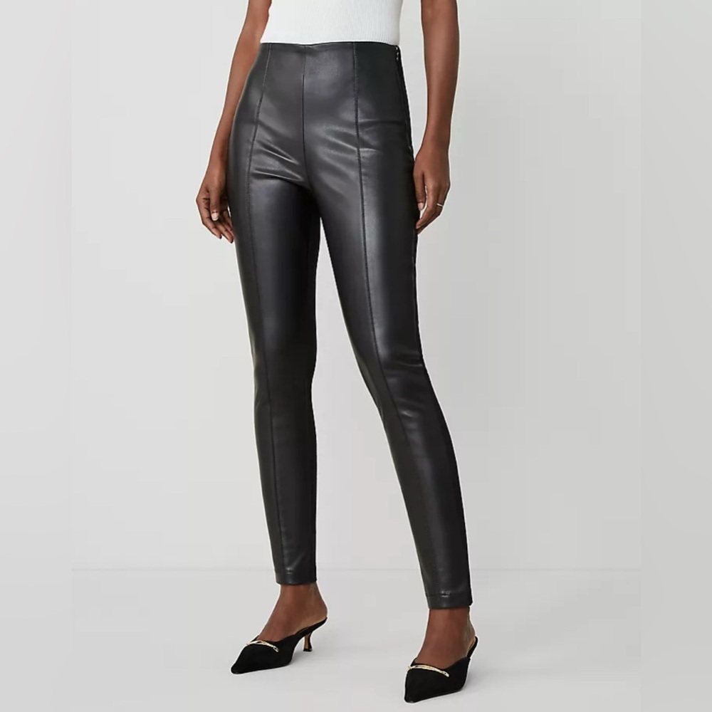 Ann Taylor seamed faux leather/ponte leggings